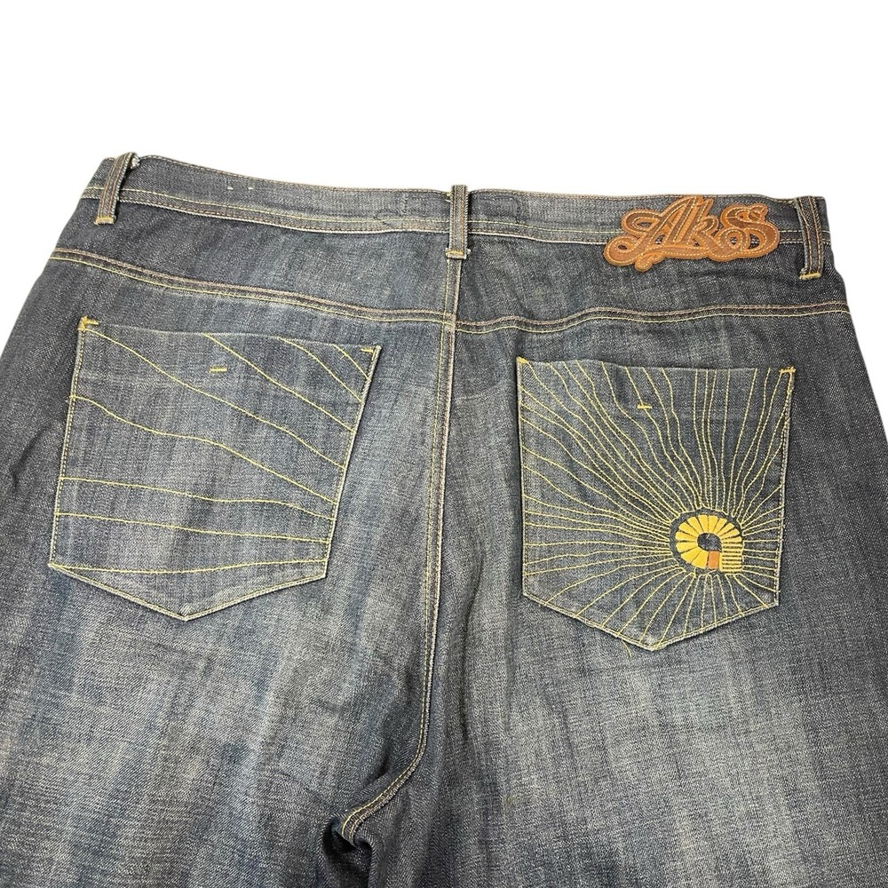 Men's Blue Denim Shorts with Sunburst Pocket Embroidery